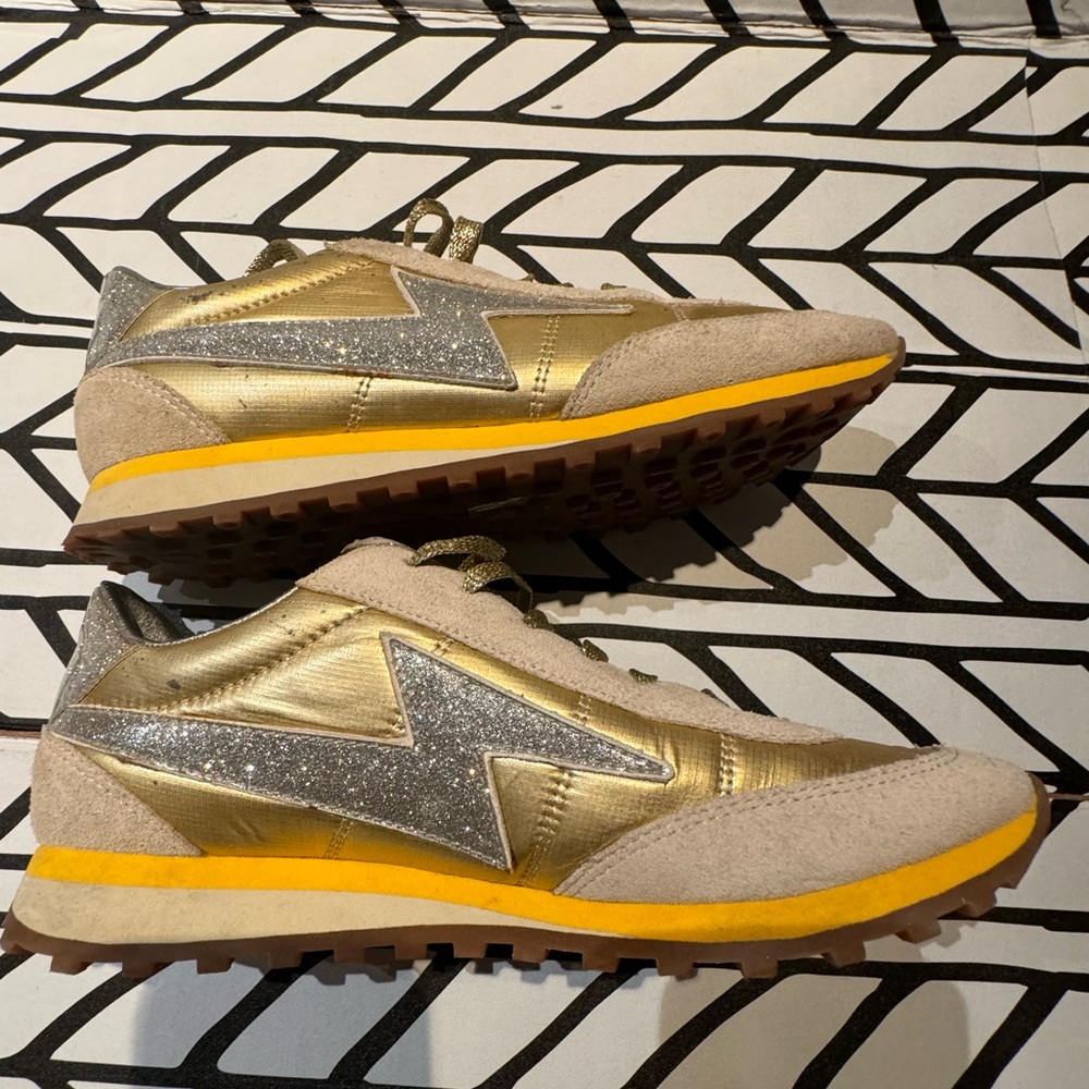 Marc Jacobs vintage style lightning bolt sneaker in yellow, cream and gold